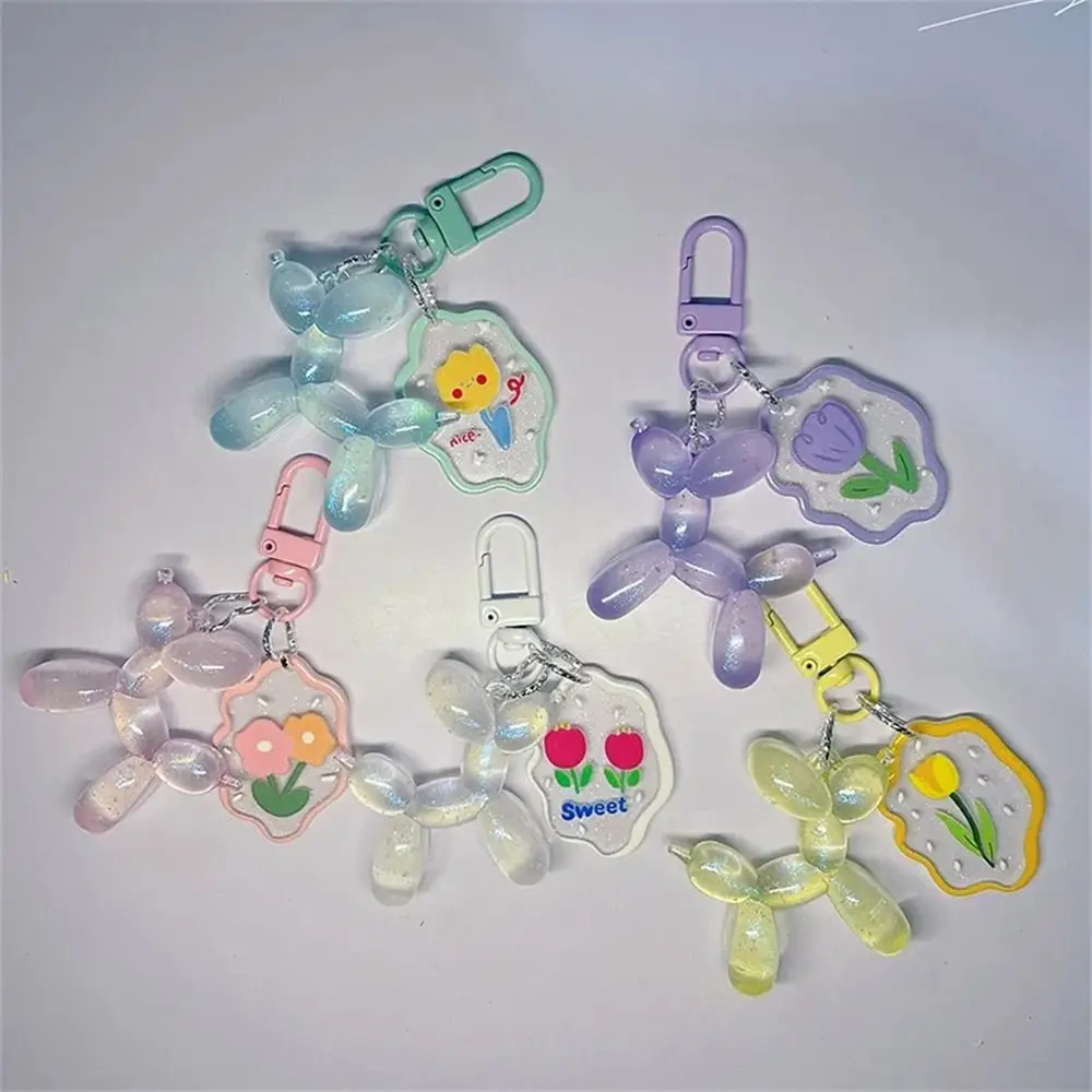 Art Trendy Luminous Balloon Puppy Keychain Small Animal Decoration Small Puppy Pendant Acrylic Colorful Dog Keyring Bags Pendant