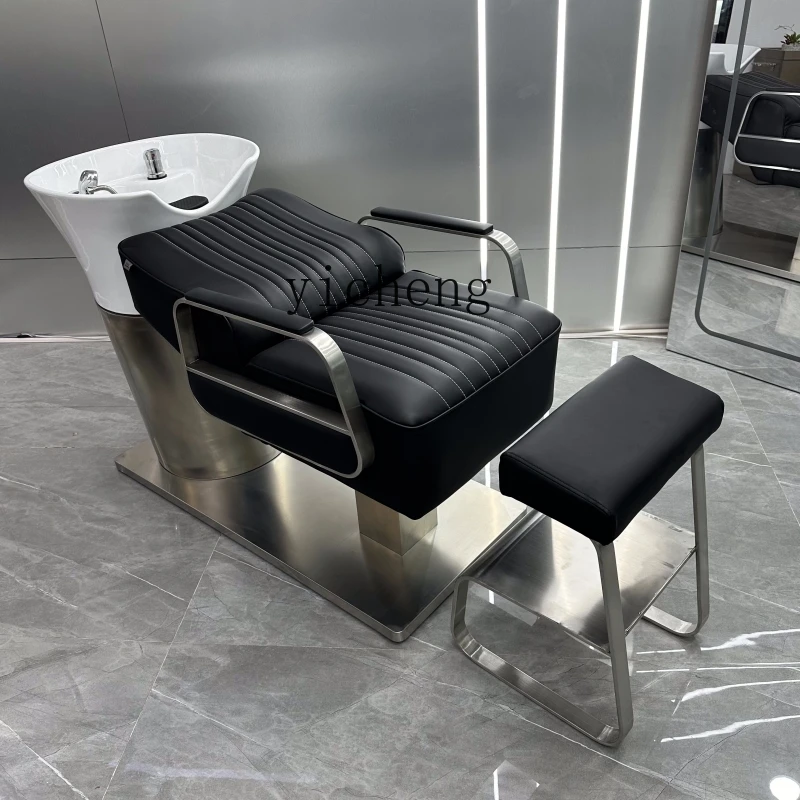 

Tqh Hair Salon Semi-Lying Shampoo Bed Ceramic Basin Thickened Stainless Steel Shampoo Bed