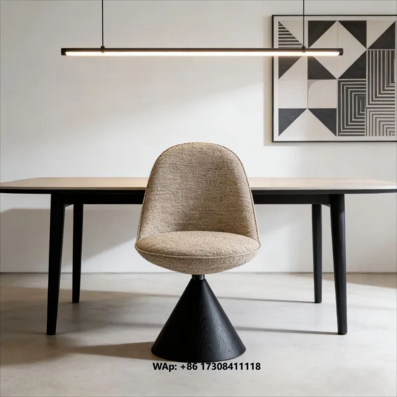 Light Brown Fabric Black Cone Base Swivel Dining Chair Modern Light Luxury Style Home Furniture Durable Lightweight Easy Move