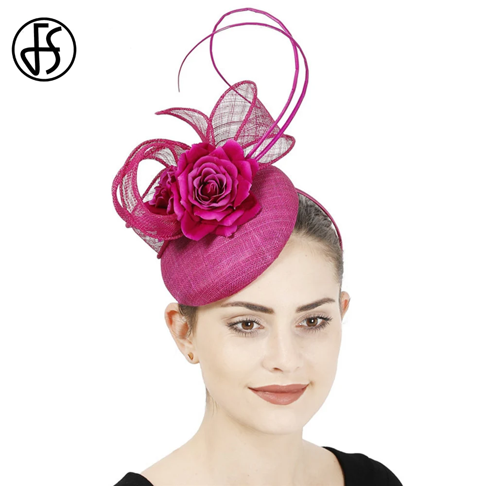 

FS Fascinators Rose Purple Sinamay Derby Hats For Women Church Cocktail Party Kentucky Cap Flower Luxury Wedding Headwear 2024