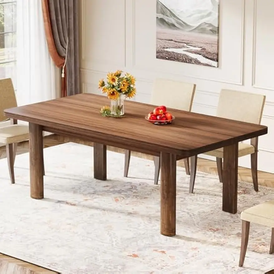 Mesa de comedor de madera para 4-6 personas, mesa de cocina de granja de 63 pulgadas con patas de madera maciza, mesa de cena Rectangular para