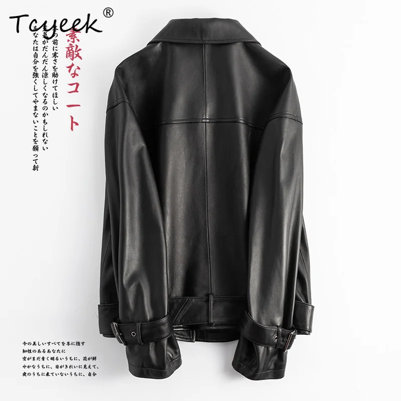 Tcyeek Strato superiore in pelle di pecora Primavera Autunno Colletto nero Colletto Locomotiva Giacca in vera pelle da donna Жaki │жаusus Куртка
