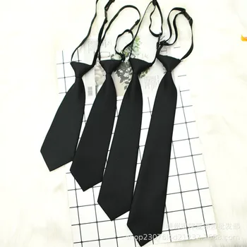 Mannen Vrouwen Studenten Unisex Zwart Eenvoudige Clip op Stropdas Veiligheidsstropdas Uniform Overhemd Pak Stropdassen Steward Matte Begrafenis Luie Stropdassen