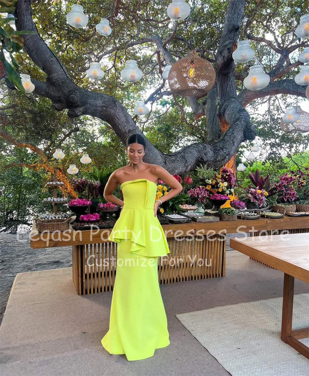 Yellow Mermaid Evening Dresses Long Strapless Floor Length Customized Women Formal Party Prom Gowns Special Occasion Dress