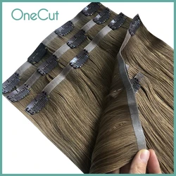 PU Clip Em Direto Extensão Do Cabelo Cabeça Cheia, Raw Virgem Cabelo Humano Brasileiro, Cor Pura, Hairpieces invisíveis, 100% Cabelo Humano, 6Pcs por Conjunto