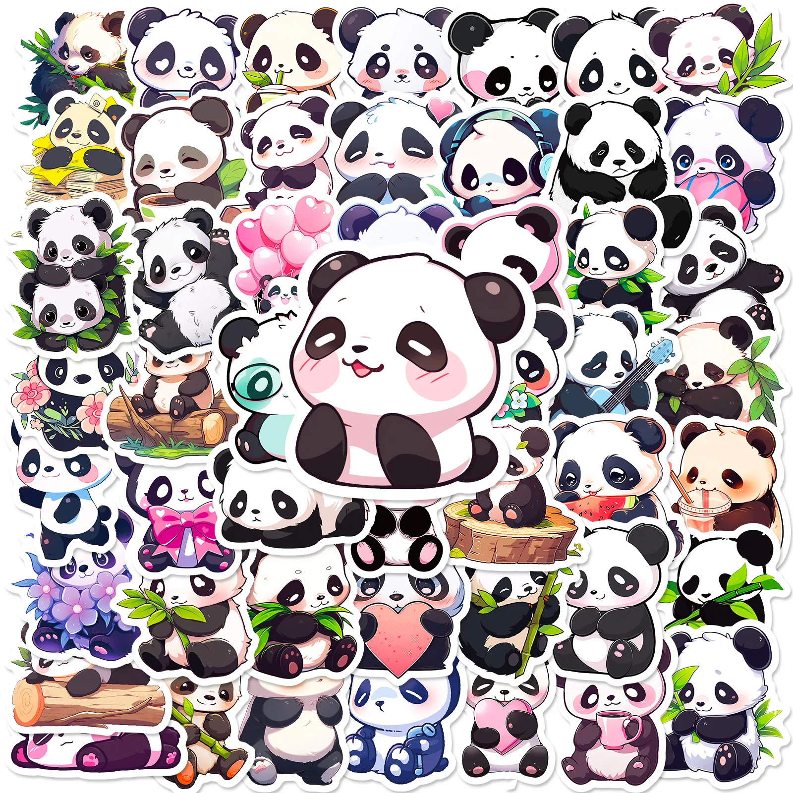 50Pcs Cute Panda PVC Aesthetic Stickers for Scrapbooking DIY Hand Accounting Journal Planner Water Bottle Laptop
