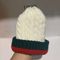 Winter Warm Pullover Hat for Women's Twist Velvet Beanie Fashion Stretch Knit Sweater Hat Hot Brand Stripes Casual Cap for Men