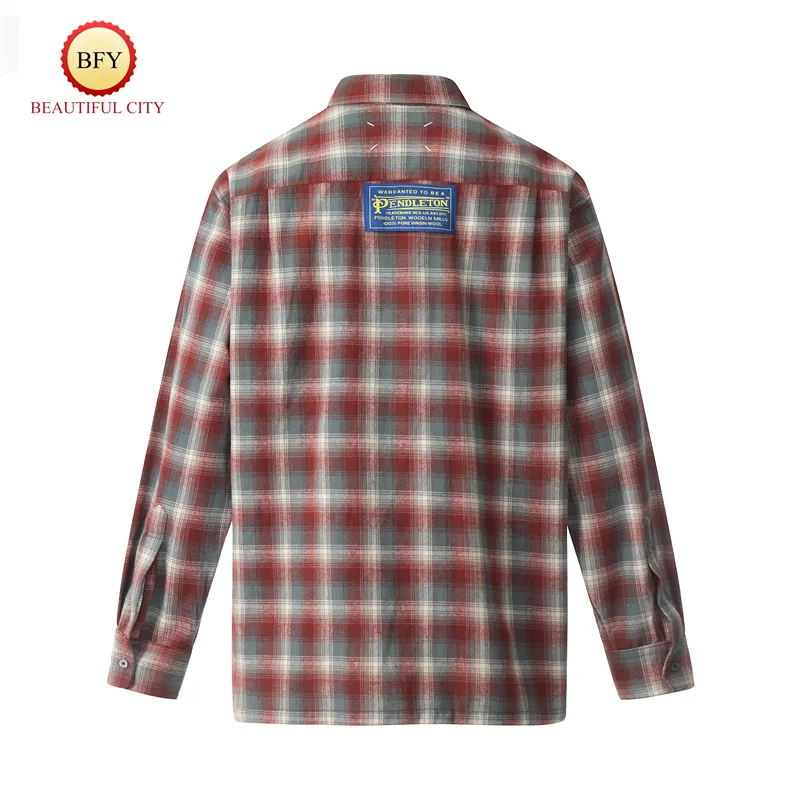 Vintage Shirt High Colour Matching Rust Red Brand Broad Version Classic Color Blocking Plaid Shirt Jacket