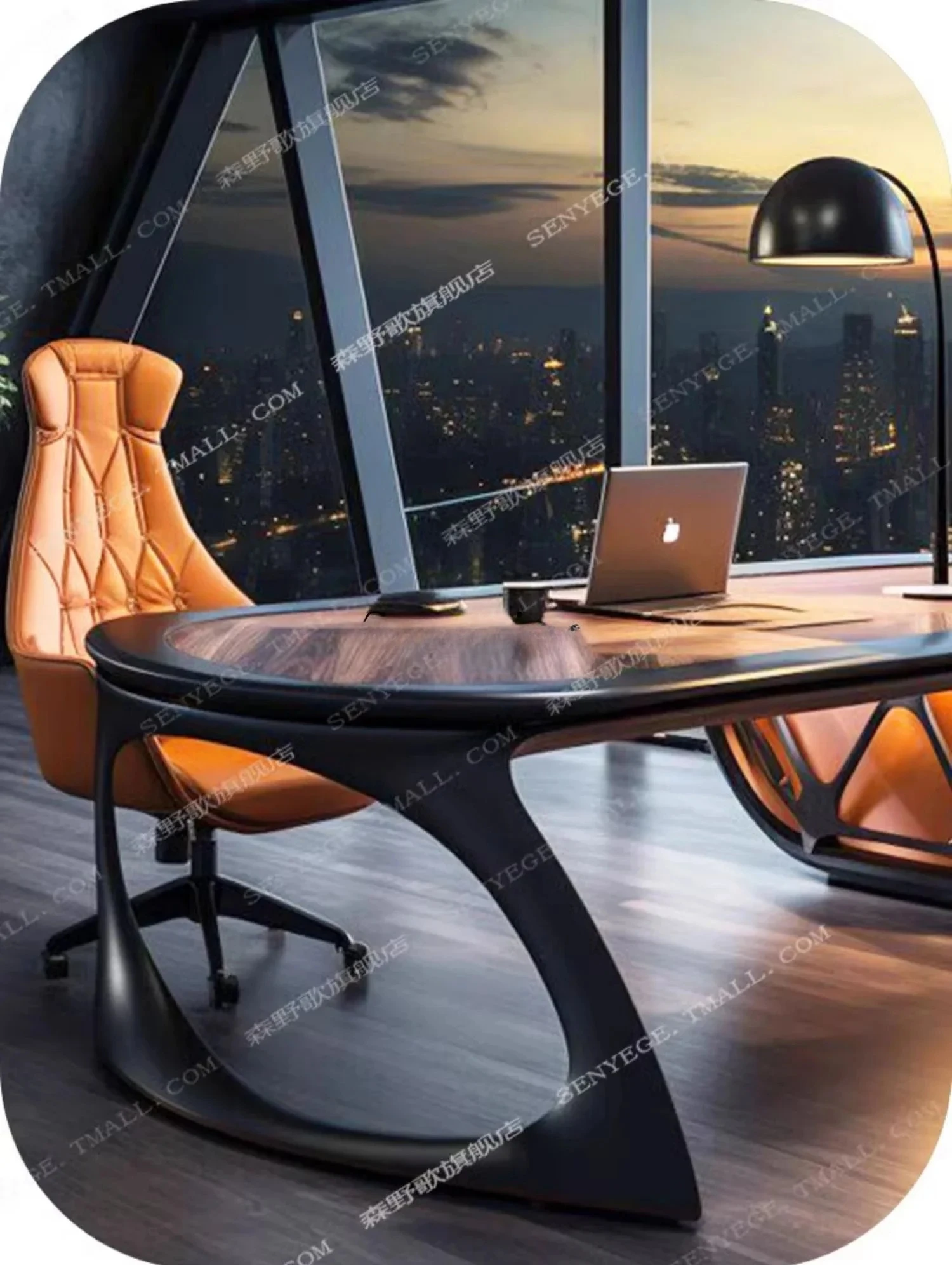 Tech boss table, black L-shaped desk, modern creative boss table