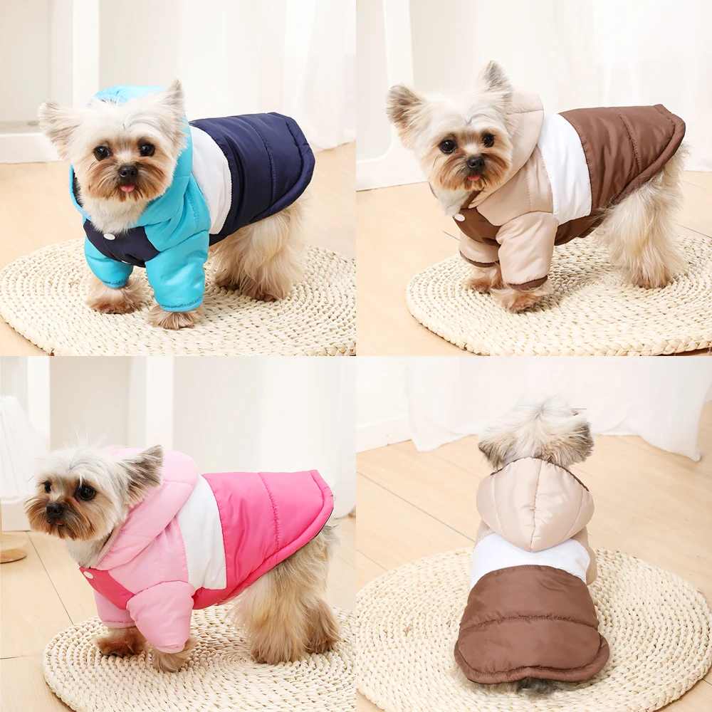 Warme Hundejacke mit Kapuze, Wintermantel für kleine und mittelgroße Hunde, weiche, wattiert Baumwollkleidung für Welpen, winddichtes Outfit mit Leinenloch. – Detail 14