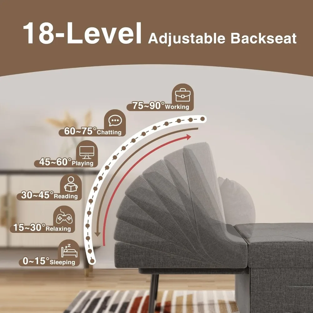 كرسي نوم 4 في 1، أريكة نوم قابلة للتحويل مع عثماني، سرير عثماني للبالغين، سرير أريكة مع مسند ظهر قابل للتعديل للعيش