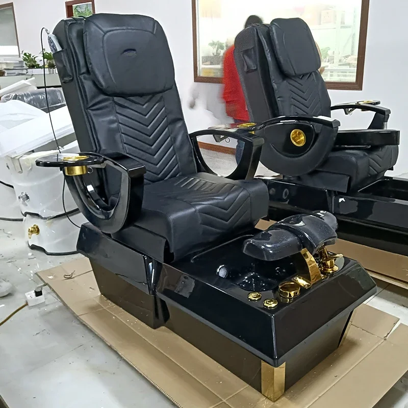 

Modern Nails Shop Equipment Beauty Salon Manicure Chair Luxury Black Gold Foot Spa Pedicure Chair with Massage