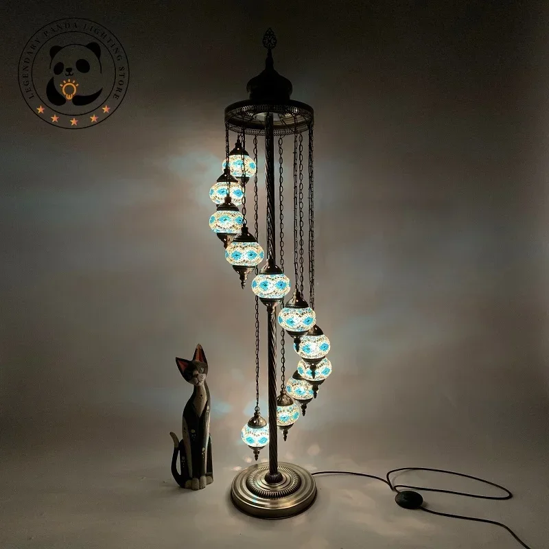 Classical Exotic Vintage Retro Floor Lamp Iron Art Glazed Glass LED Interior Lighting Living Room Sofas Restaurant Loft Study