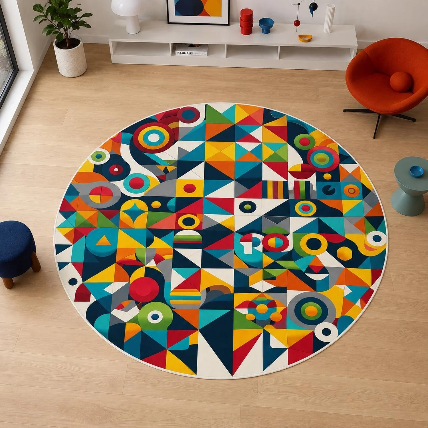 Colorful Patchwork Circular Carpet, Geometric Mosaic Carpet, Modern Decoration