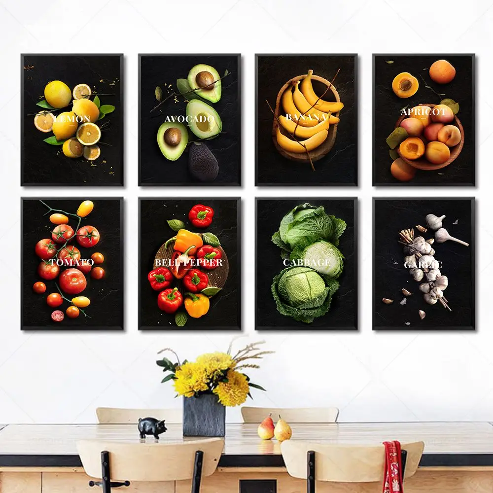 

Vegetable Fruit Lemon Avocado Banana Tomato Prints Posters Canvas Painting Wall Art Pictures For Dining Room Modern Home Decor