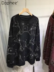 Schwerindustrie Bügel Hoodies Frauen einfache Bär lose Top Herbst und Winter lang ärmel ige Pullover mit Rundhals ausschnitt