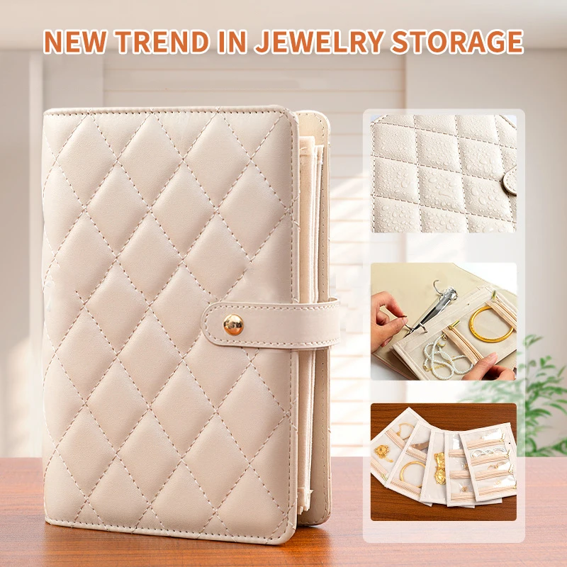 

PU Leather Jewelry Storage Book Zipper Clear Pockets Jewelry Packaging Box Necklace Binder Storage Display Product For Women