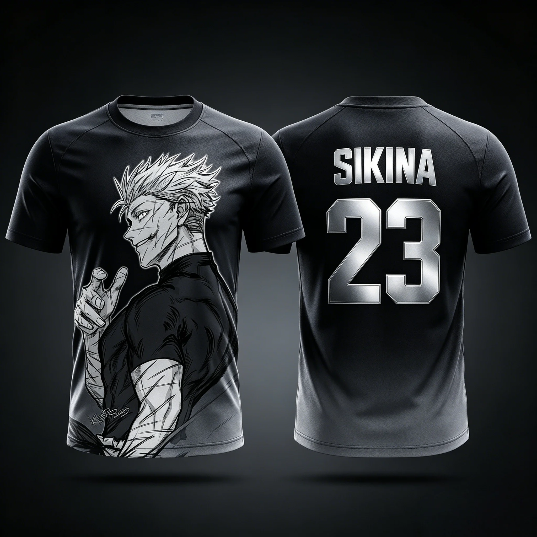 Jujutsu Battle Two Sides Stay Nuo Black and White Sketch Style 3D Printed Football Shirt T-shirt 2026 Summer Casual Short Sleeve - view 3