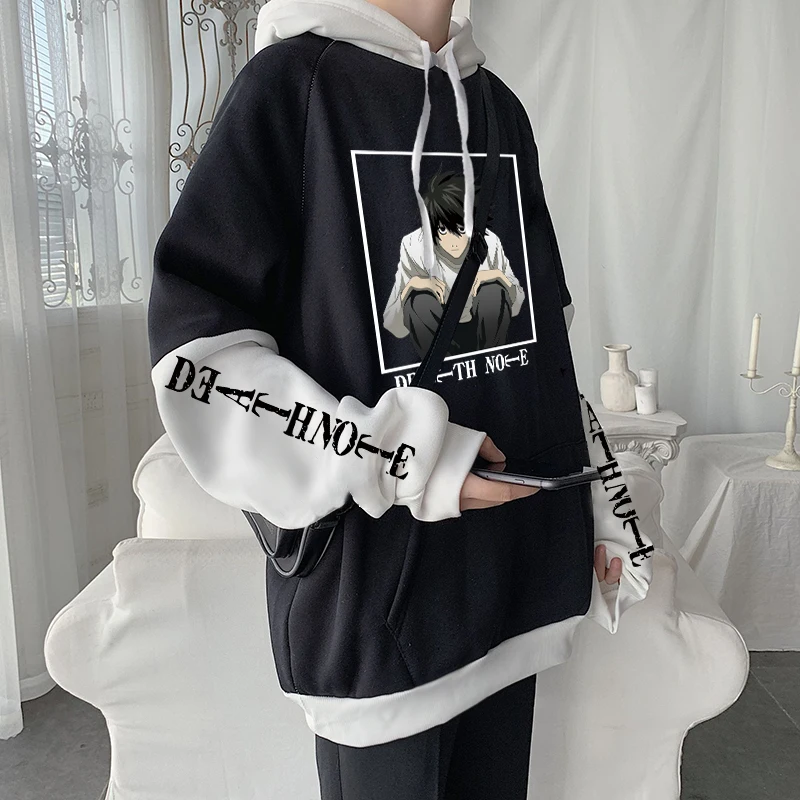 Sudaderas con capucha con estampado de dibujos animados de Anime Death Note L Lawliet Kawaii, ropa de calle de Manga de terror, sudaderas de invierno Harajuku de manga larga para hombres
