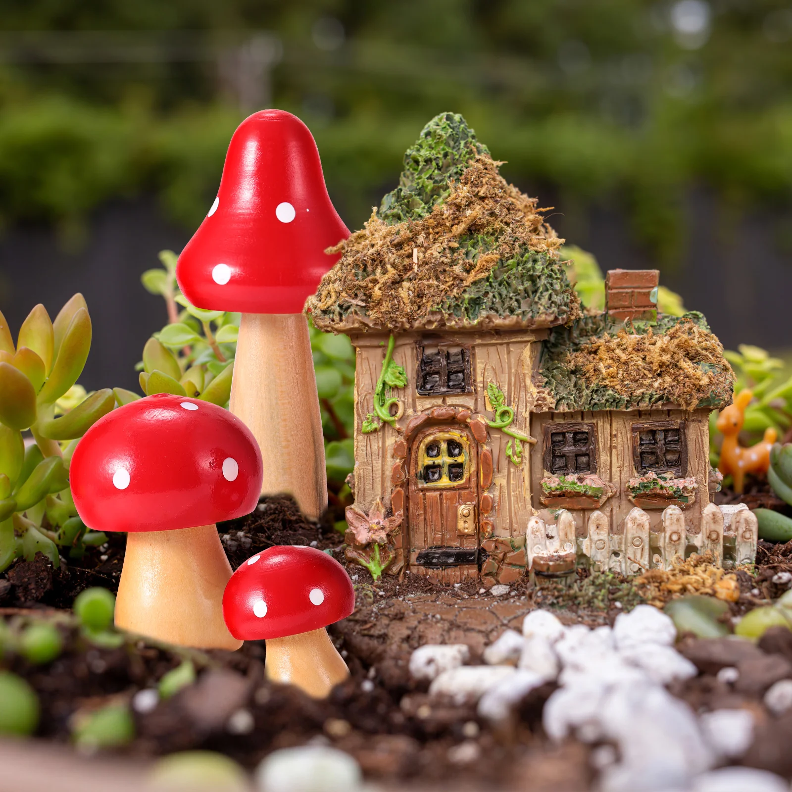 

6Pcs Simulation Mushroom Mini Wood Figurines Durable Garden Decoration Micro Landscape Craft Table Ornaments Fairy Garden Decor