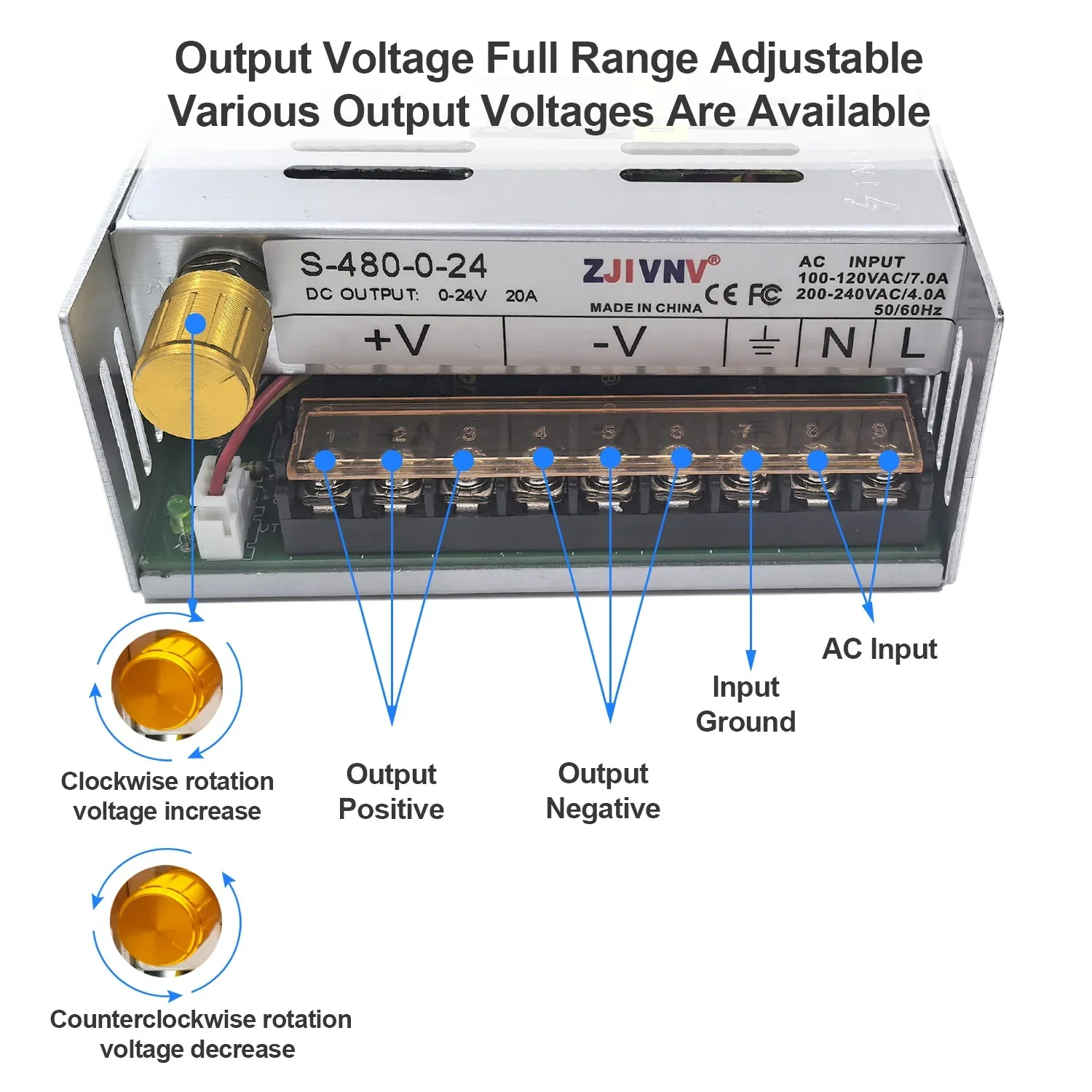 480W AC-DC Switching Power Supply Adjustable Voltage Current Limit LED Dual Displays DC 0-36V 15A 110/220/VAC Industry Use