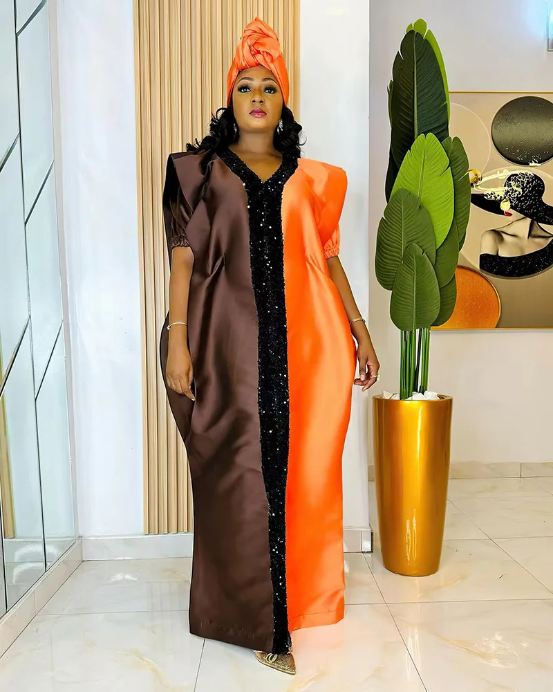 

Plus Size African Long Dresses for Women 2024 Traditional Nigeria Print Patchwork Caftan Dress Abaya Musulman Robe Femme Clothes