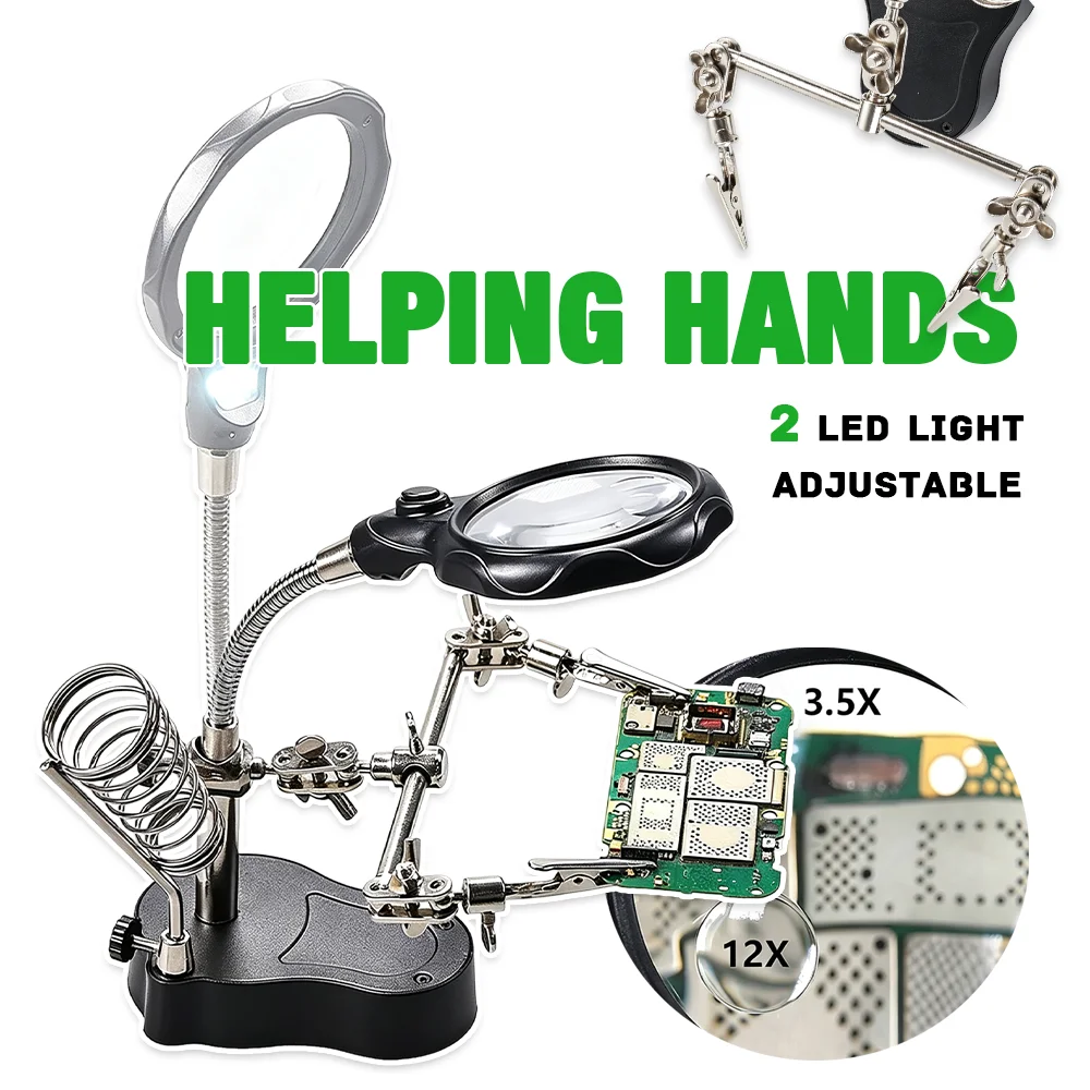 3.5X 12X Welding Magnifying Glass Holder, Adjustable Tweezers Soldering Iron Welding Stand Station, for Soldering/Jewelry Making