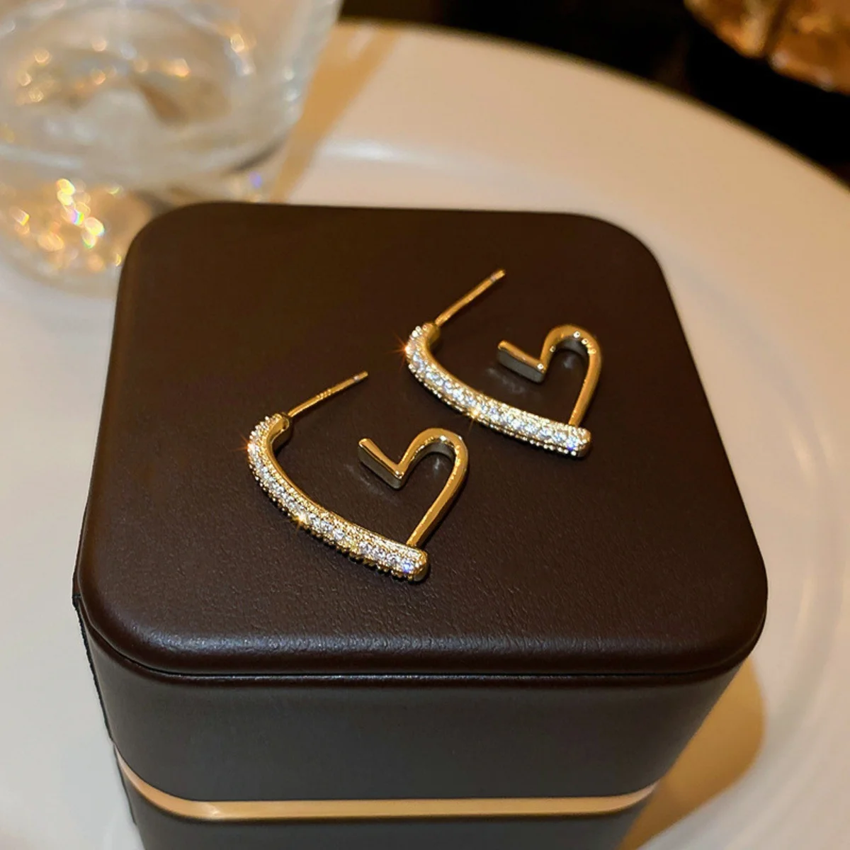 Trendy Simple Gold Color Hoop Earrings For Women Girl Crystal Heart Minimalist Earrings Party NEW Jewelry Gifts image 2