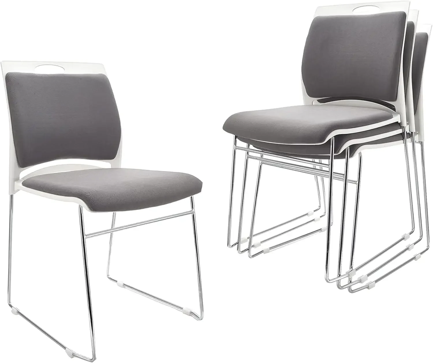 4 Pack Stacking Chairs 1102LB Capacity Home Office Guest Chair Set With Sled Base, Modern Reception Chair for Kitchen, Waiting R