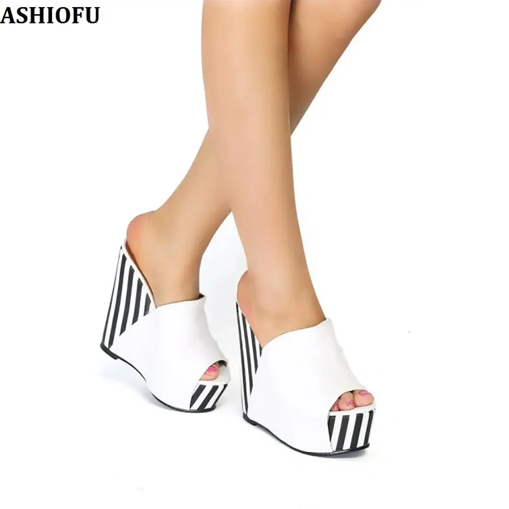 

ASHIOFU New Handmade Women's Wadge Heel Sandals Wedding Party Prom Shoes Easy Wear Sexy Platform Evening Fashion Sandals Shoes