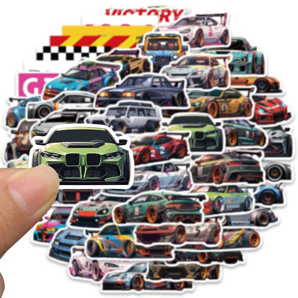 10/30/50pcs Cartoon Retrofit Racing Car JDM Stickers Cool Graffiti Decals Phone Case Skateboard Luggage Waterproof Sticker Decor