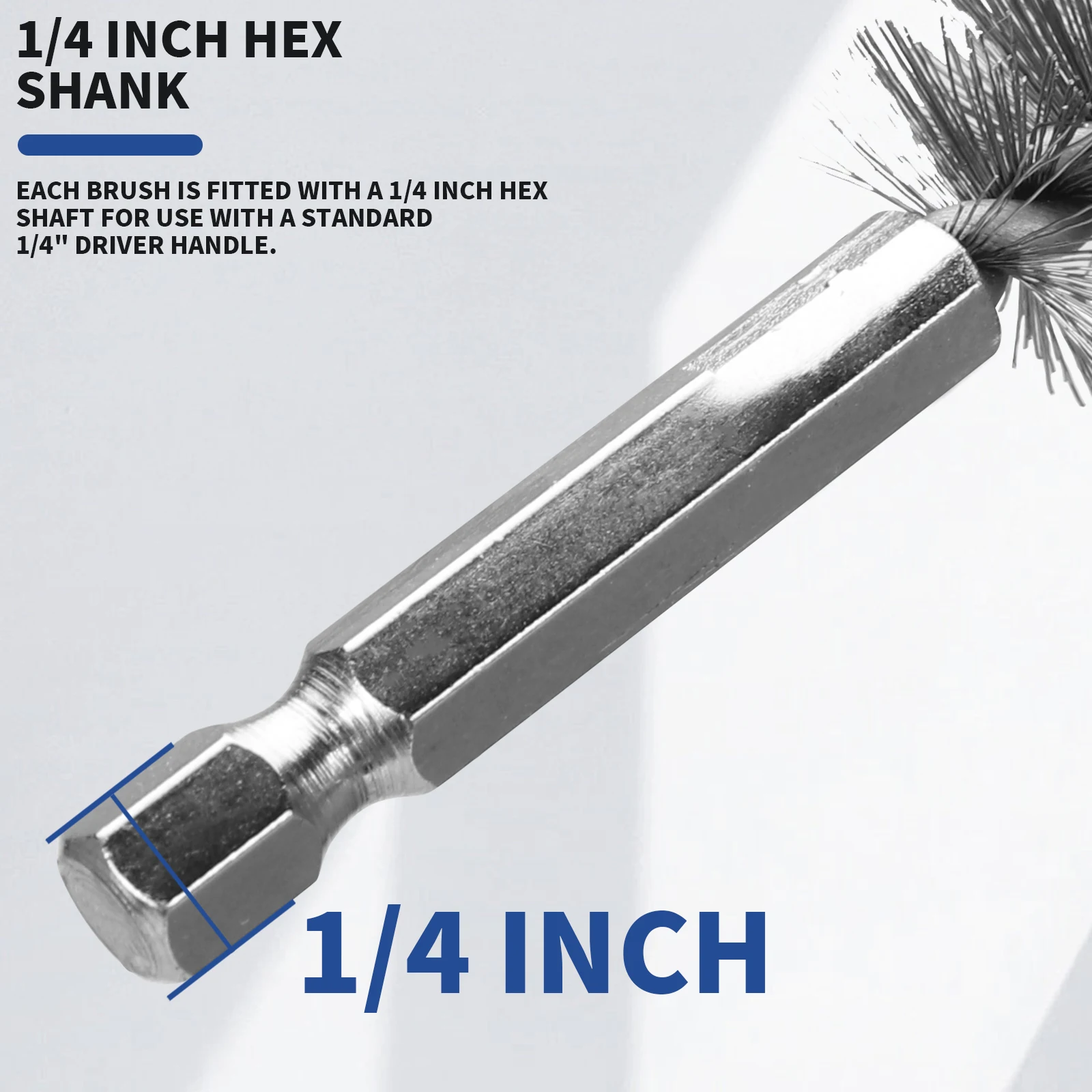 Imagen 4: Cepillo de tubería de alambre de acero inoxidable de 9-19 mm, cepillo de limpieza de orificio de taladro, mango hexagonal de 1/4 de pulgada para herramienta de impacto de taladro eléctrico