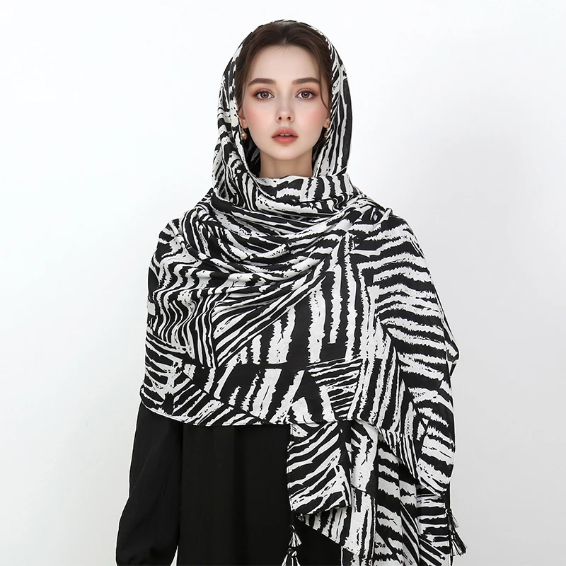 

90*180cm New Fashion Luxury Women Scarf Stripe Designer Female Cotton Linen Shawl Tassel Four Seasons Muslim Hijab