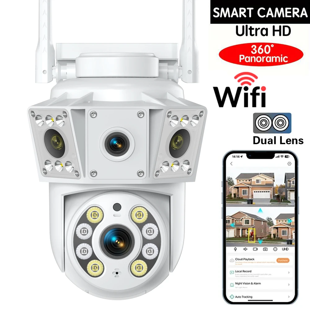 

1 шт., внутренняя/наружная бинокулярная беспроводная камера наблюдения с несколькими объективами, версия двусторонней внутренней связи, удаленный монитор ночного видения, Smar