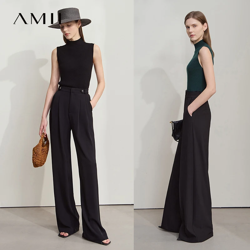 AMII Autumn Casual Sweater for Women 2025 Solid Mock Neck Sleeveless Pullover Lady New Fashion Slim Fit Sweaters Female 12541027
