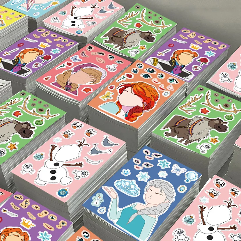 ملصقات الأميرات المجمدة من ديزني ، أحجية رسومات كرتونية ذاتية الصنع ، تجميع الوجه للأطفال ، ألعاب تعليمية للأطفال ، 8 أوراق #5