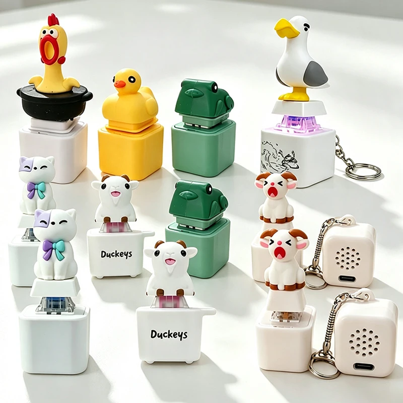 Anti-Stress Screaming Goat Cat Frog Duck Key Chain LED-Glowing Fidget Button Cartoon Cute Animal Rechargeable Sounding Keyring