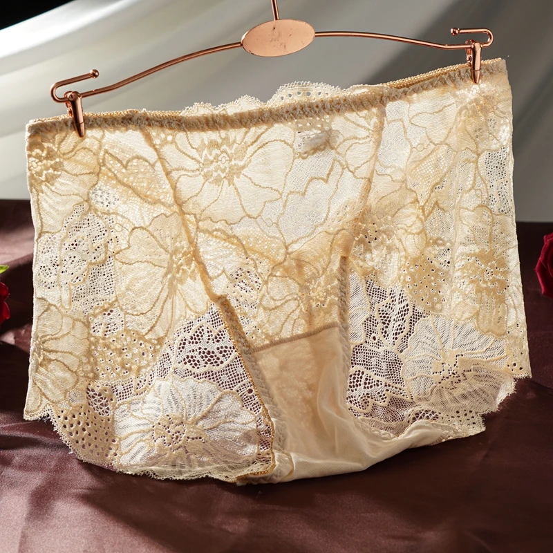 3Pcs Women Floral Lace Mid Waist Panties Sheer Hollow Out Soft Breathable Ladies Briefs Underwear