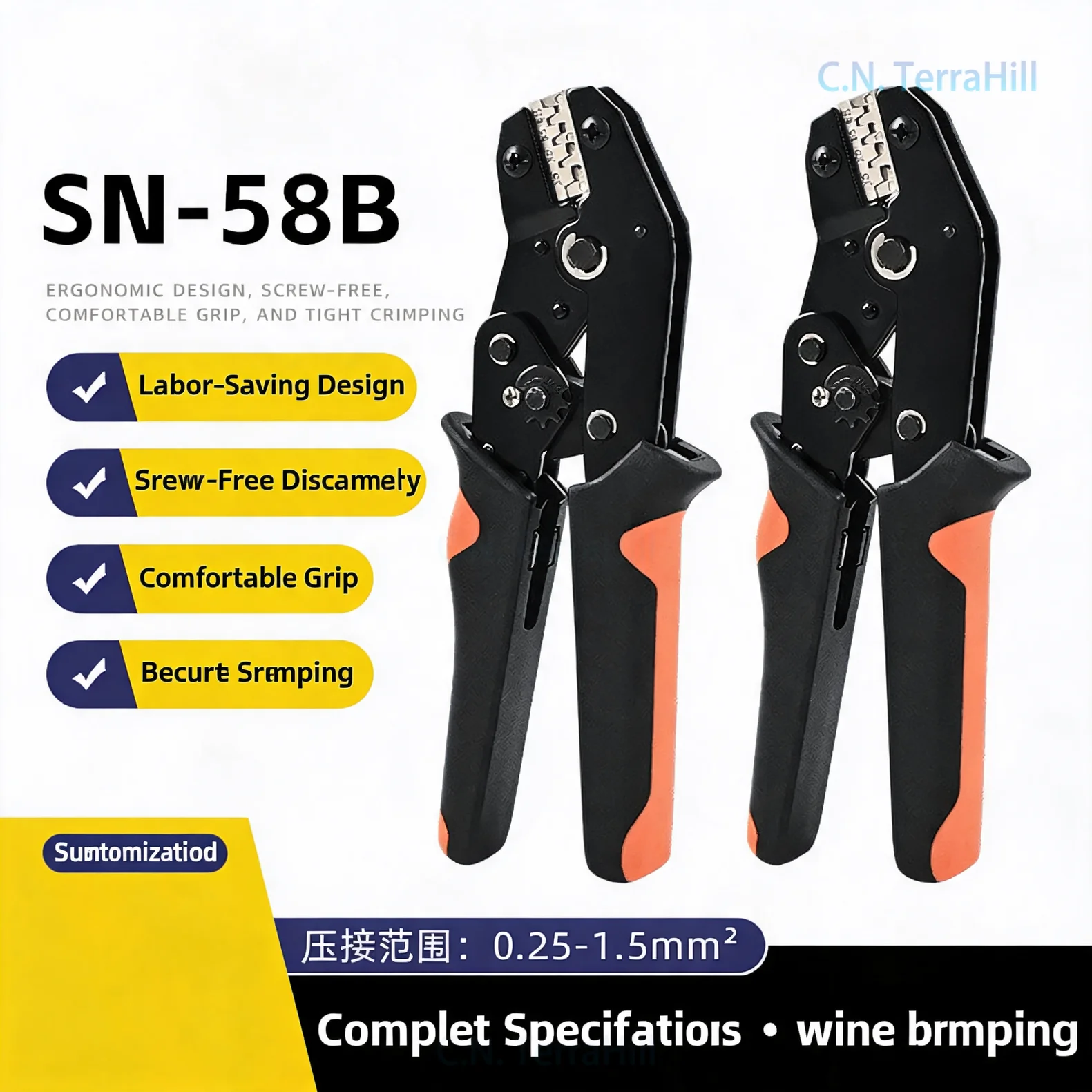 SN-58B Ratchet Crimping Tool Set for European Style Terminals Multifunctional Wire Crimper