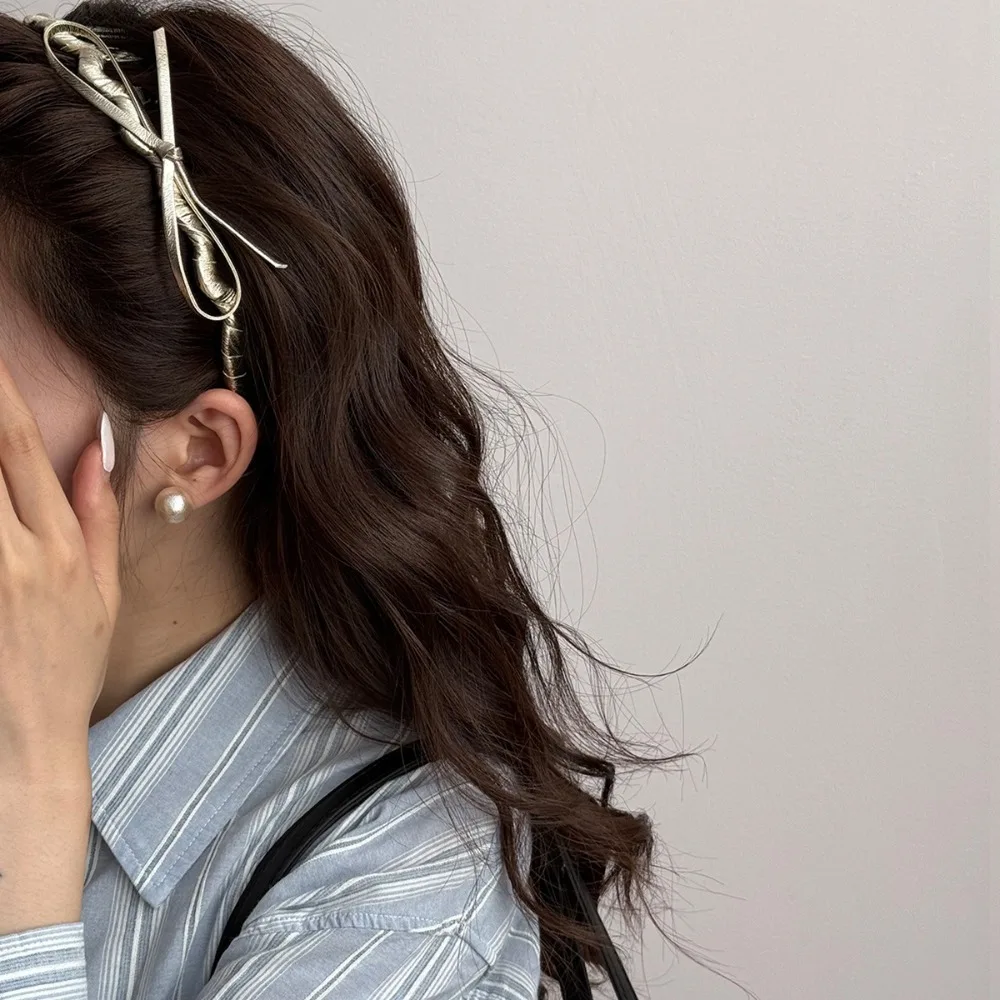 

Модная нескользящая повязка на голову с бантом U-образная тонкая волнистая повязка для волос, головной убор, пластиковая повязка для волос из искусственной кожи для путешествий