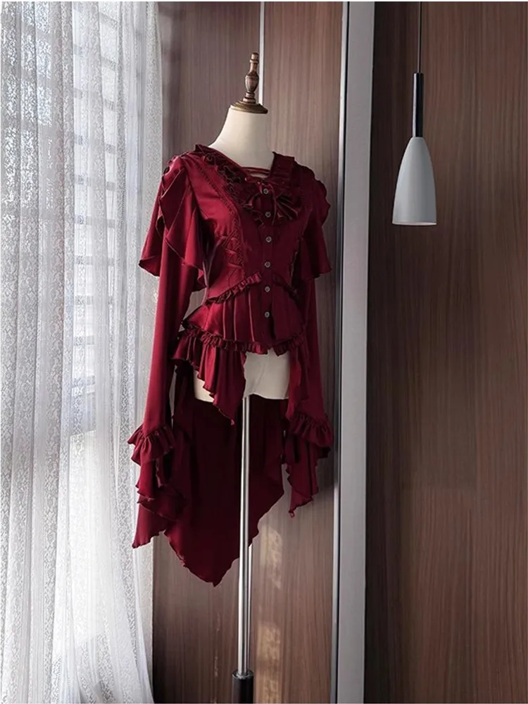 

Red trailing shirt elegant and versatile Gothic daily