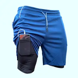 Men's Clothing Sports Shorts for Men/Gym Double Layer Drawstring Fake Two Piece Elastic Waist Knee Length Shorts for Training