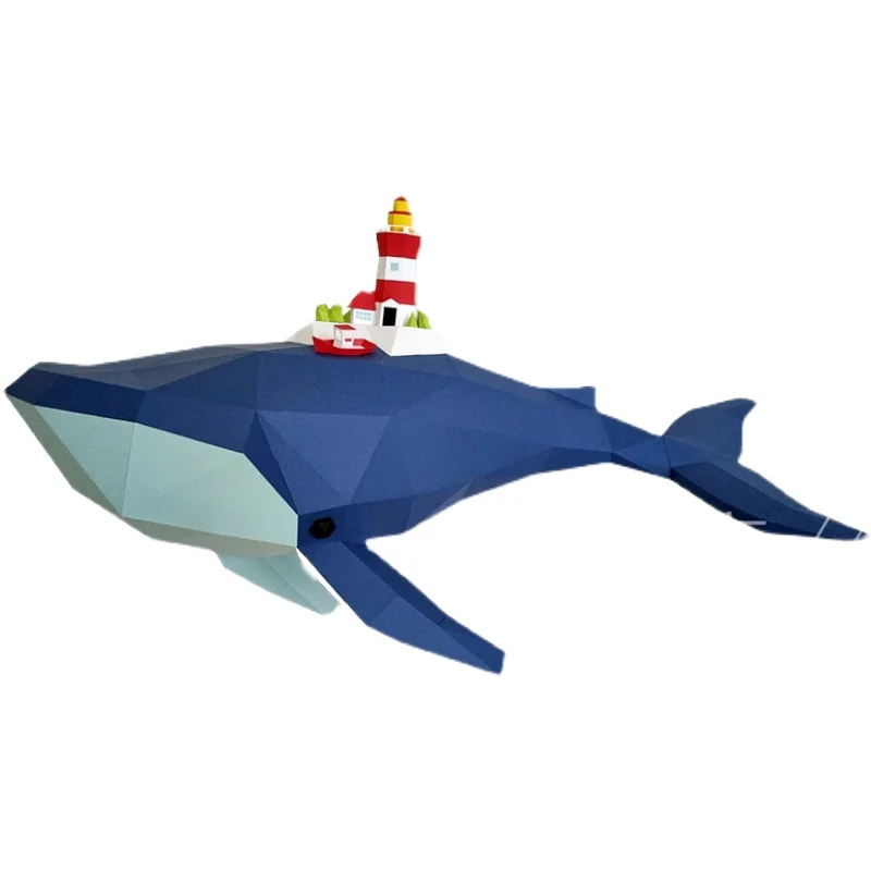 1m Blue Whale Moves Small Island Castle Paper Model Kit Marine Animal Models Papercraft 3D Home Decor Wall Decorations Sculpture