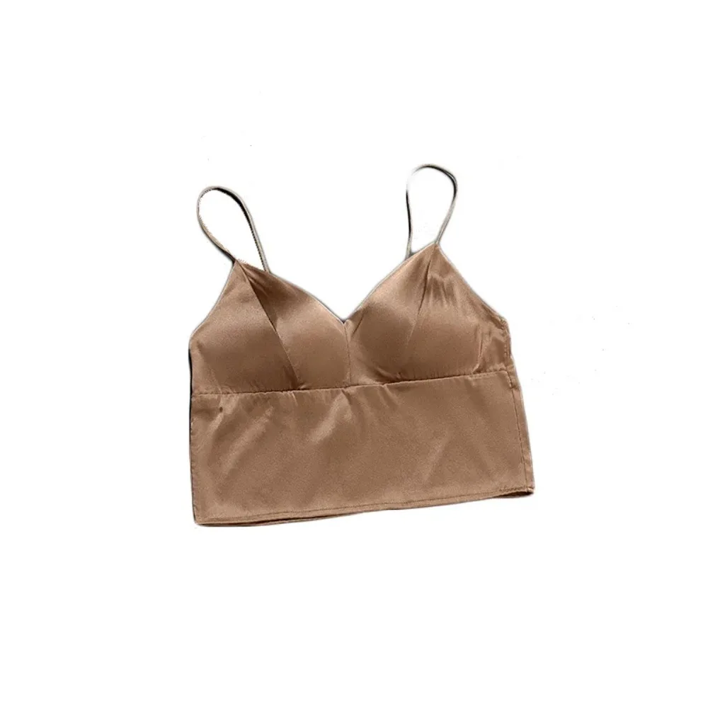 Abbigliamento sexy casual da donna Canotta in raso di seta di gelso naturale con top senza spalline Cuscino per il petto Reggiseno a 3/4 tazze Gilet interno