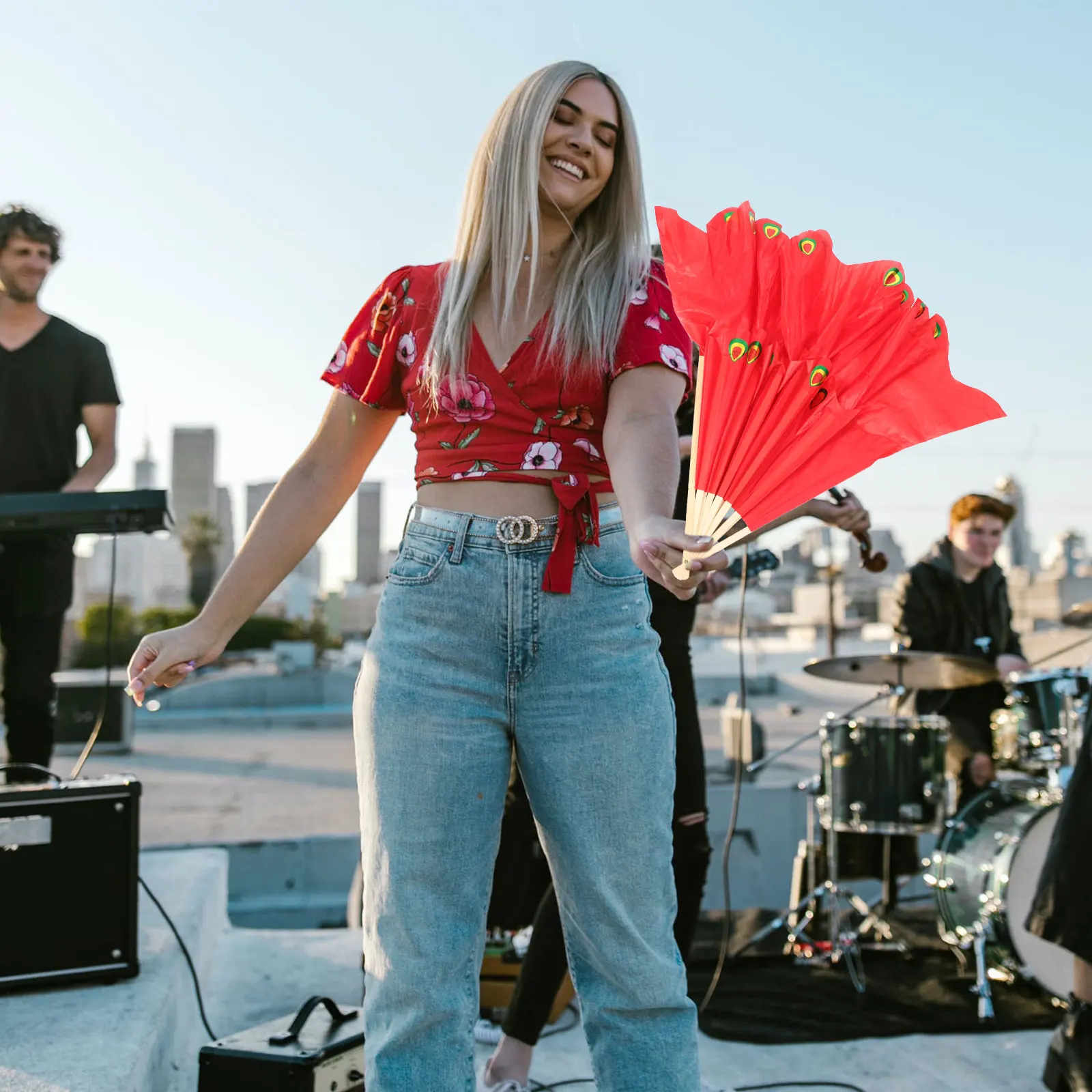 

Прочный профессиональный веер для танца павлина, изысканное исполнение, складной, для йоги, сценических выступлений, декоративный ручной веер