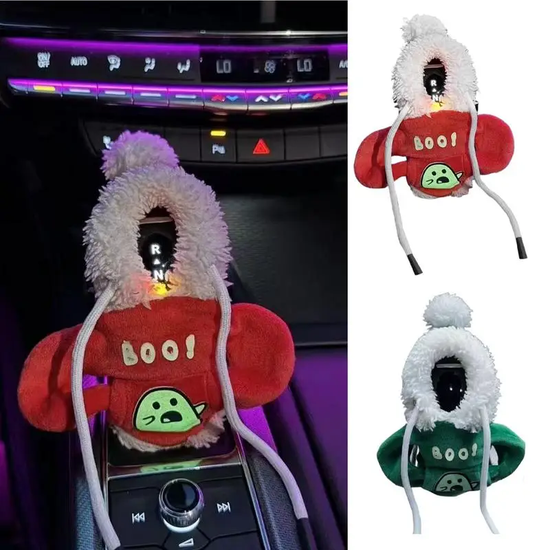 Hoodie Car Gear Shift Cover Christmas Boo Gear Shift Knob Hoodie Glow In The Dark Ghost Pattern Shifter Hoodie Automotive