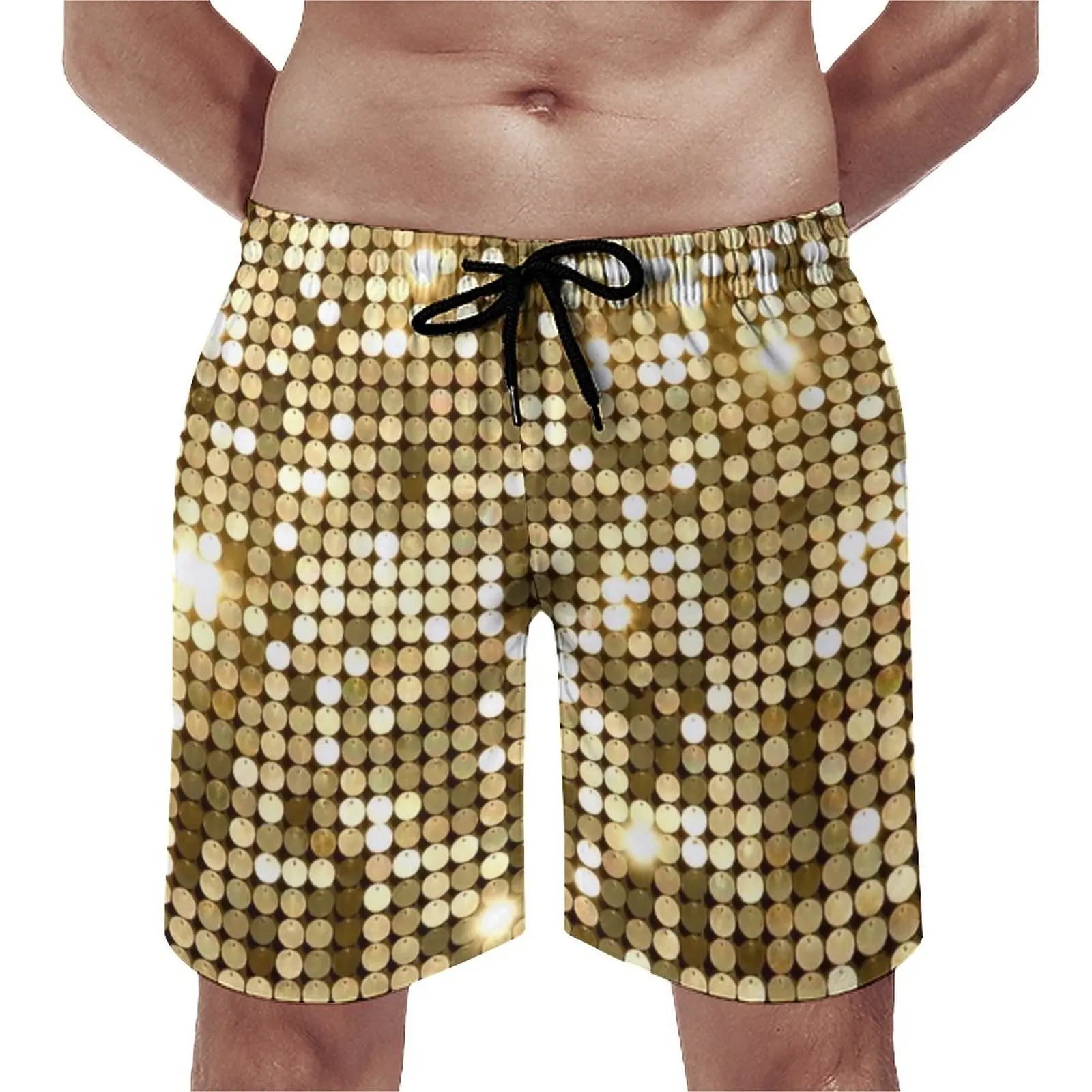 Golden Metallic Print Board Shorts Dot Print Glitter Sparkles Funny Beach Short Pants Men's Custom Large Size Swimming Trunks