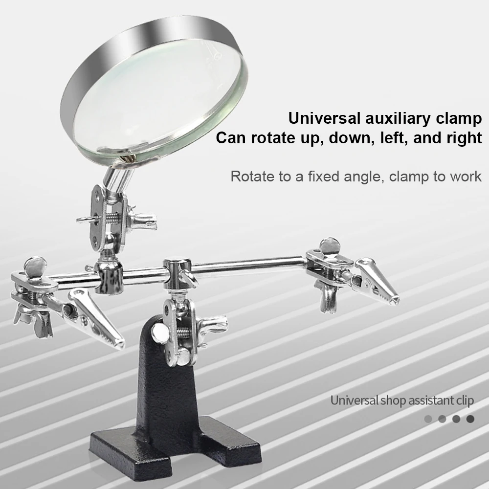 Model Coloring Repair Aid Metal Clip Magnifier Model Tool Soldering Stand with 5X Welding Magnifying Glass Rotating Repair Tools