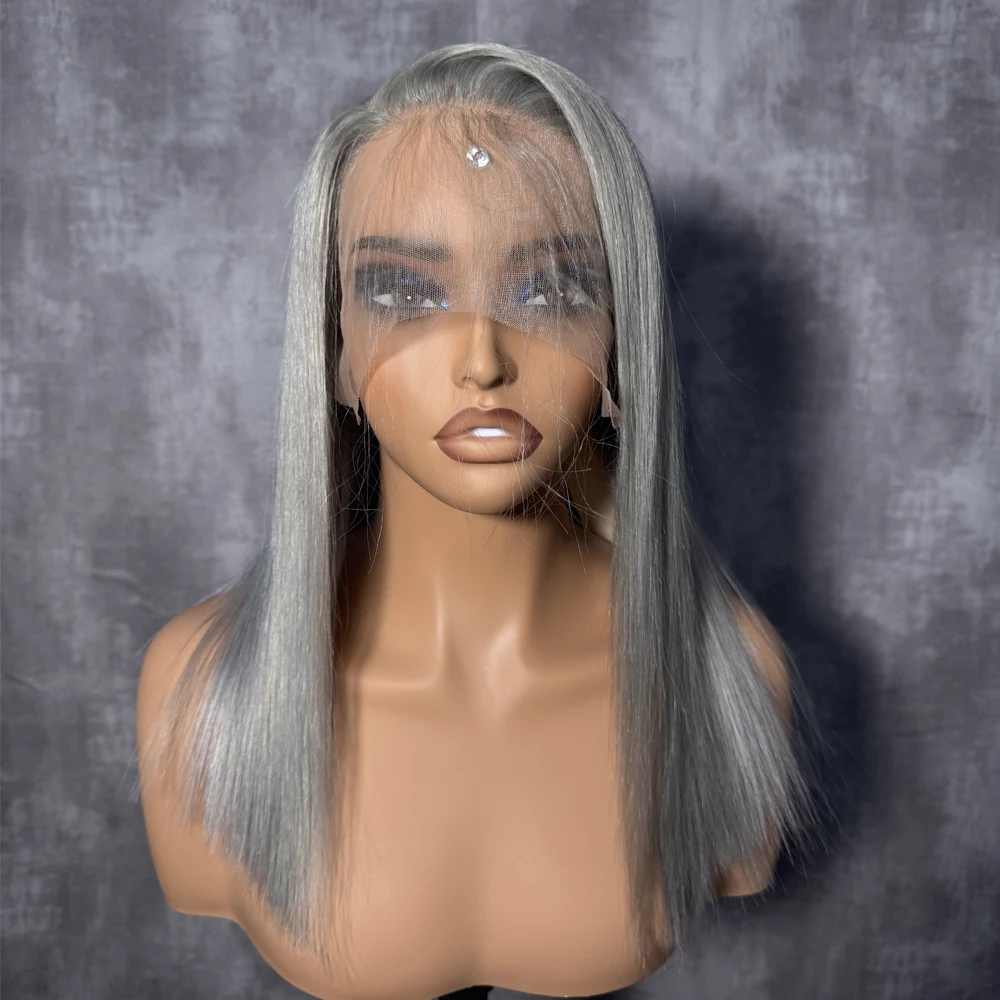 Natural Looking Grey Wigs Straight Bob Wigs Heat Resistant 100% Human Hair 13x4 Lace Front Wig Short Bob Hair for Women