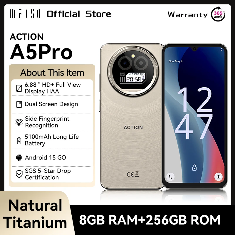 IIIF150 Action A5Pro Phone Android 15 Go Smartphone 12GB RAM 256GB